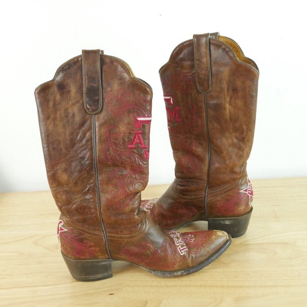 Gameday Boots Texas A & M Aggies Cowboy Boots Leather Women's 8 1/2 Embroidered - Picture 9 of 12